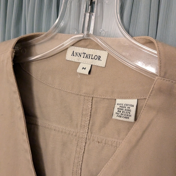 Denim Ann Taylor Vest Medium Khaki Tan Vintage 80's Safari Pockets Buttons - Picture 1 of 14